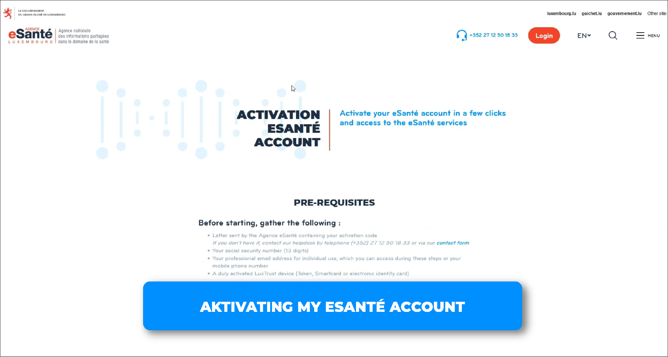 Activation page for health professionals